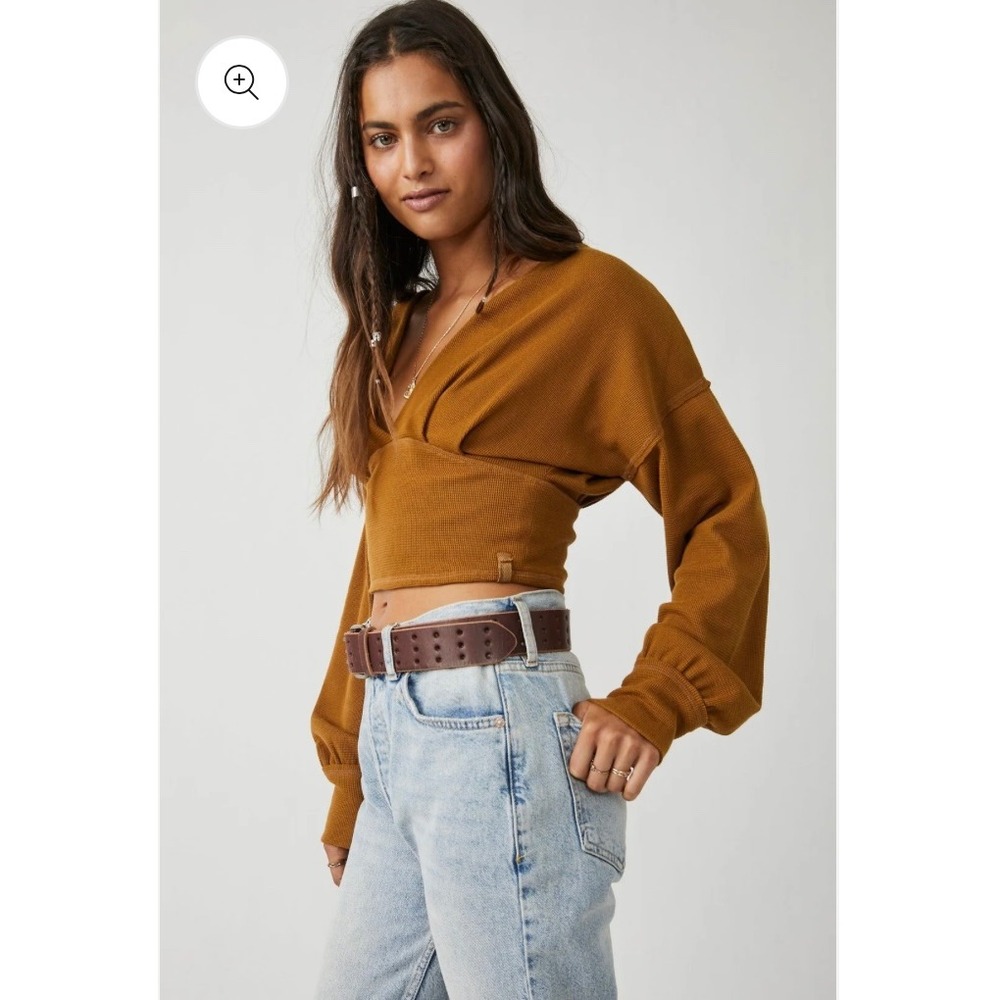 We The Free Cropped Wrap Top in Caramel Brown